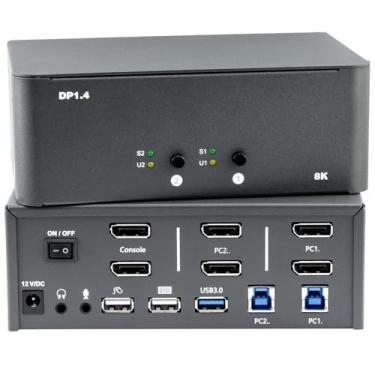 Imagem de KVM Switch 2 monitores, 2 computadores, switch DisplayPort 8K com USB 3.0, conector, 2 computadores compartilham um conjunto de teclado, mouse, suporta Windows/Mac/Linux (KVM-DP2-2)