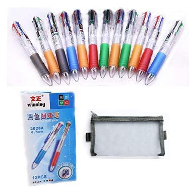 Imagem de AEKAN Pacote com 12 canetas multicoloridas, retráteis, 0,7 mm, 4 cores (preto, azul, vermelho, verde) em uma caneta esferográfica para escrita suave