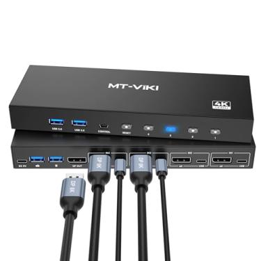 Imagem de MT-VIKI Interruptor KVM DisplayPort 8K 4 em 1 saída DP1.4 com 4 portas USB 3.0, suporta 8K @60Hz 4K @144Hz Compartilhe 1 monitor teclado mouse impressora U-Disk, com 4 cabos USB A para C