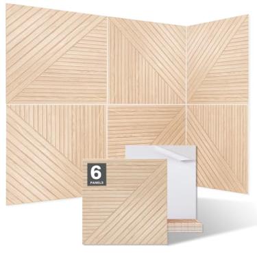 Imagem de Pacote com 6 painéis acústicos artísticos para parede e teto, painel absorvente de som de impressão de grão de madeira grande de alta densidade 122 x 182 cm, painéis de parede decorativos à prova de
