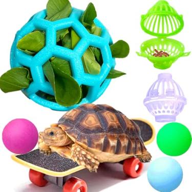 Imagem de Conjunto de brinquedo de skate de tartaruga e bola de alimentação de tartaruga engraçado brinquedo de enriquecimento de tartaruga aquática brinquedo de alimentação de tartaruga brinquedo de