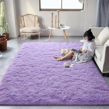 Imagem de Tapete de pelúcia fofo para sala de estar, decoração de casa, quarto, cabeceira, tapete grande para brincar e engatinhar (120 x 200 cm (47 x 78,7 pol.) / roxo)