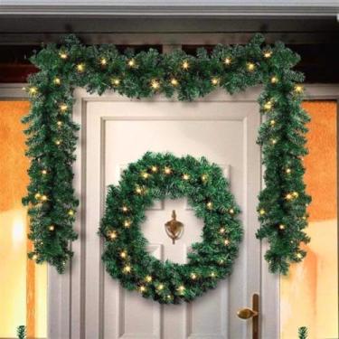 Imagem de Festão de Natal Aramado 2,70 m – 270 Galhos Para Natal Decoração, Guirlanda de Natal e Decoração de Natal em Escadas, Lareiras, Portas