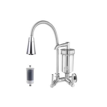 Imagem de Torneira Gourmet de Parede com Filtro, Cromada, ABS, Tubo Flexível Inox, 2 Jatos de Água, Mecanismo 1/4 Volta, com Refil, 28x22x10cm