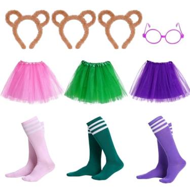 Imagem de Yolyoo Conjunto de 10 peças de fantasias de esquilos com orelhas de esquilo, faixa de cabeça, vestido tutu preto, armação redonda, óculos e meias até o joelho, Multicolorido2, One Size