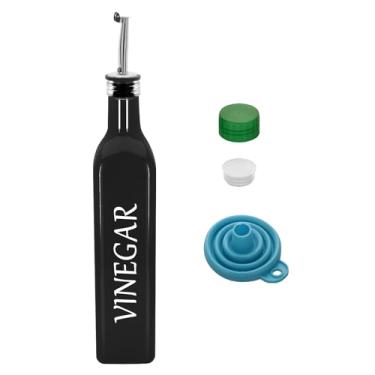Imagem de 1 garrafa dispensadora de azeitona de 500 ml, conjunto dispensador de óleo de vidro e vinagre de 500 ml com 1 dosador de aço inoxidável, frascos de funil para cozinha (vinagre preto)