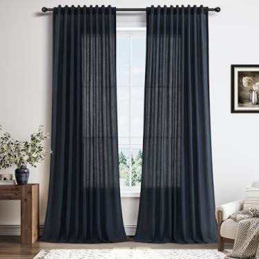 Imagem de Cortinas de linho azul vintage de 250 cm de comprimento para quarto, filtragem semileve, moderna, quinta, gancho texturizado, aba traseira, bolso para varão plissado, cortina de janela de 250 cm para