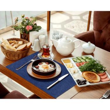 Imagem de Jogo Americano Sousplat 8 Lugares + 8 Porta Copos Azul Jeans Retangular Mesa Posta Decoração Jantar