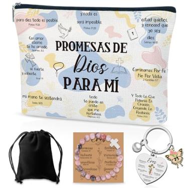 Imagem de SEAOYOZO Presentes religiosos espanhóis bolsa de maquiagem cristã com versículos bíblicos presentes de fé inspiradora para mulheres, pastor, esposa, oração, aniversário, Natal, Promesas de Dios para