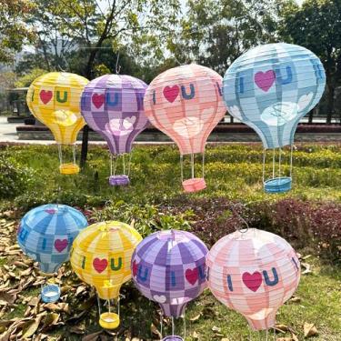 Imagem de 8 peças de lanternas de papel padrão de coração de 30,5 cm decorações estilo chinês japonês lanternas de papel de arroz grosso decorações de festa para Natal, dia dos namorados, casamento