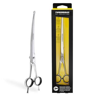 Imagem de Tweezerman Tesoura de cuidados com animais de estimação de 23 cm com pontas redondas de segurança, tesoura profissional curvada para cães de médio a grande porte