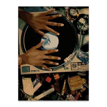 Imagem de rumlud Pôster em tela de gravação musical mulher negra arte de parede abstrata vintage moderno impressão de menina africana para sala de estar quarto dormitório decoração de parede 30,5 x 40,6 cm sem