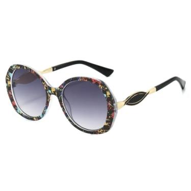 Imagem de Óculos de sol femininos ovais com gradiente retrô, personalidade, contraste de cor, armação irregular, moderno, casual, masculino, UV400 (cinza floral)