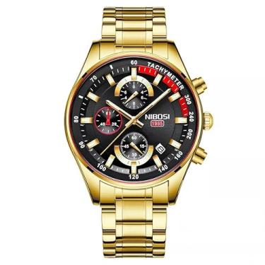 Imagem de Relógio Masculino Nibosi 2375 Analógico Cronógrafo Funcional Original Ponteiro Luminoso Data (Dourado)