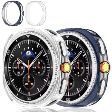 Imagem de Pacote com 2 capas compatíveis com Samsung Galaxy Watch 8 Classic 46 mm 2025 TPU macio capa protetora para Galaxy 8 Classic acessórios (azul meia-noite + transparente, Galaxy Watch 8 Classic 46 mm)