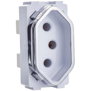 Imagem de Módulo de Tomada Branco com Cromado 2P+T de 10 Ampères da Linha Novara - DC1200-38 - DICOMPEL