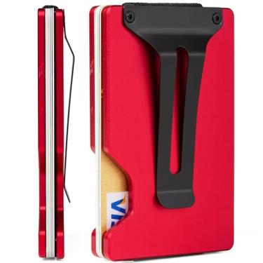 Imagem de FIRDIKT Carteira masculina minimalista de fibra de carbono, porta-cartão de crédito, clipe de dinheiro e alça para dinheiro, carteira masculina fina RFID, R2 Vermelho fosco, Minimalist Wallet