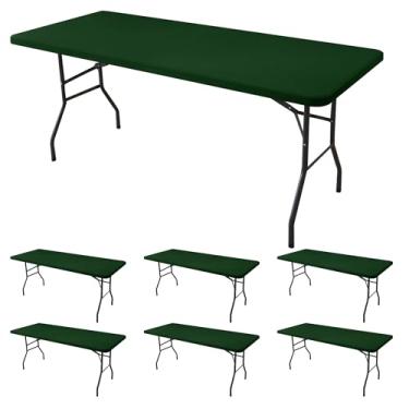 Imagem de Enjoyidea Toalha de mesa ajustada para mesas retangulares de 2,3 m - pacote com 6 toalhas de mesa elásticas para piquenique ao ar livre verde caçador - toalhas de mesa dobráveis elásticas de elastano