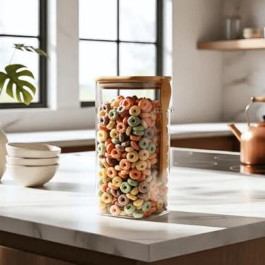 Imagem de Potes Vidro Grande Herméticos Tampa Bambu com Colher Borossilicato Armazenar Alimentos Cereal Café (Grande)