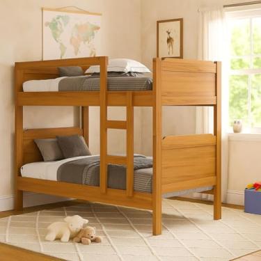 Imagem de Beliche Bicama Bibox 100% MDF Vira Duas Camas Versátil com Escada e Grade Proteção (Nature)