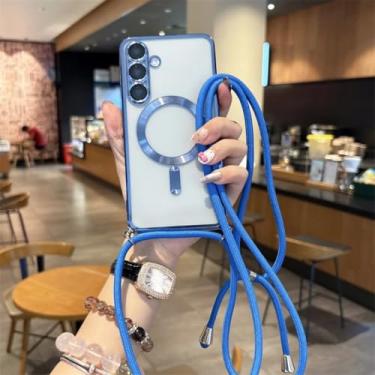 Imagem de Capa magnética de luxo com alça para Samsung Galaxy S25 S24 Fe A06 A07 A16 A17 A25 A24 A26 A35 A36 A54 A55 A56 Capa transversal com cordão (para A55/Azul)