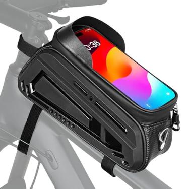 Imagem de Bolsa frontal para bicicleta, bolsa para celular com capacidade de 3,0 L, armazenamento de bicicleta de tubo superior com suporte de telefone de tela sensível ao toque de 17 cm, bolsa de armazenamento