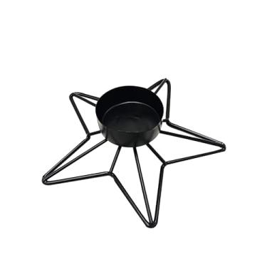 Imagem de Suporte de vela, suporte de bolo de pilar de ferro moderno castiçal para festa, mesa de jantar, castiçais decorativos de casamento (estrela preta)
