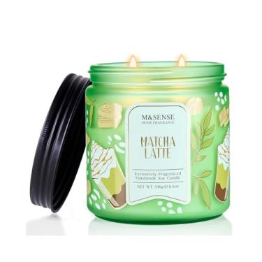Imagem de M&SENSE Vela perfumada Matcha Latte, cera de soja natural de 330 ml, não tóxica para casa, 2 velas de pote de pavio, até 70 horas de tempo de queima, presentes de inauguração de casa para mulheres e