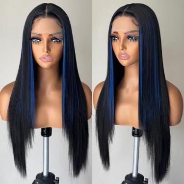 Imagem de Peruca frontal de renda sintética FABÉLLE Blue Highlight 66 cm de comp