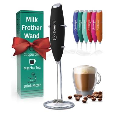 Imagem de Elementi Espumador de leite e batedeira de bebida com suporte - espumador de leite e café turbo portátil - batedeira de café portátil e máquina de espuma fria para cappuccinos espumosos, lattes e