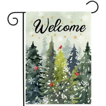 Imagem de Bandeira de jardim DzGlobal Pine Trees Cardinals 30x46 cm ao ar livre