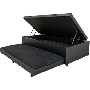 Imagem de Cama Box Báu Solteiro C/Auxiliar com espuma de 6cm, Com Pistão a Gás, Suporta 200kg (Suede Preto)