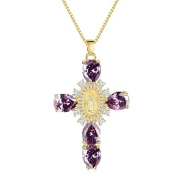 Imagem de unique corn Colar de Virgem Maria Guadalupe banhado a ouro 18K - Pingente de cruz grande para mulheres - Presentes fofos de joias Y2K, Regular size, Cobre, Sem Pedra Preciosa