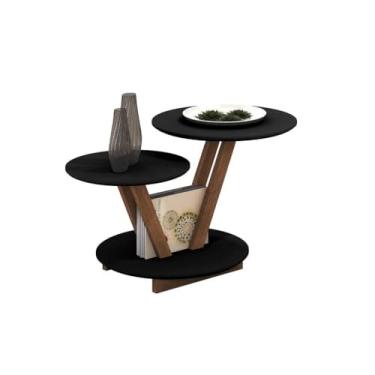 Imagem de Mesa Mesinha de Centro Laguna Redonda Com 2 Andares Design Moderno para Sala Escritório Madeira(Preto)
