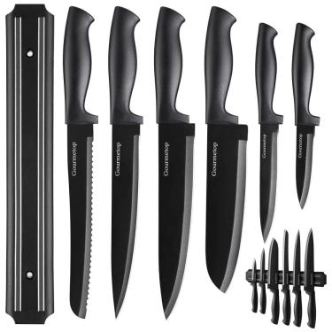 Imagem de Conjunto de Facas em Aço Inoxidável com Bloco de Bancada, 7 Peças, GOURMETOP, Preto
