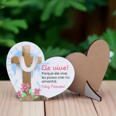 Imagem de Kit 10 Pascoa Lembrancinhas MDF Coracao Simples - Deliparts, ELE VIVE