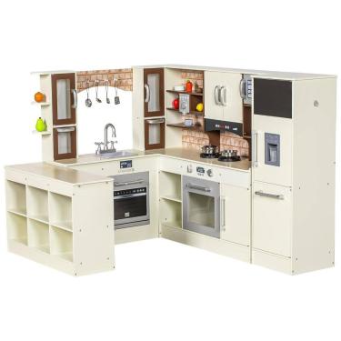 Imagem de Cozinha Infantil Modular em Madeira com Luz e Som para Crianças Acima de 3 Anos, BRINJOY, Branca