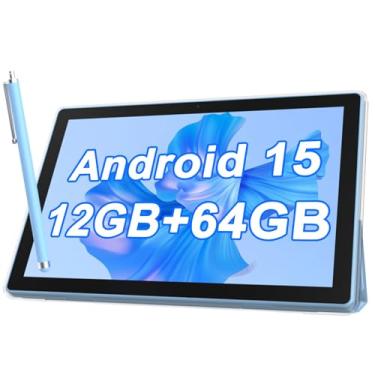 Imagem de Mesa Android 2 em 1 de 25 cm com capa protetora para tablets e caneta Stylus para tablet Android 15 G WiFi-6 1280 x 800 Full HD IPS 6000 mAh 64 GB de ROM + 12 GB de RAM (4 + 8 virtuais), expansão de