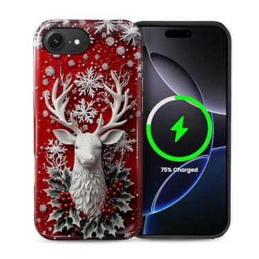 Imagem de ZHEGAILIAN Capa compatível com iPhone 16e, [compatível com MagSafe], capa rígida híbrida de 2 camadas para meninas meninos mulheres homens, veado vermelho Natal design neve capa de telefone