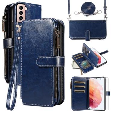 Imagem de Asuwish Capa de celular para Samsung Galaxy S21 5G 6,2 polegadas com protetor de tela de vidro temperado e cordão com zíper carteira porta-cartão suporte suporte acessórios de celular S 21 21S G5