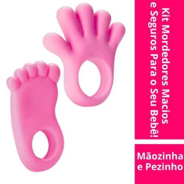 Imagem de Kit Mordedor Mão E Pé Para Bebê Macio Lavável Atóxico E Seguro Alivia 