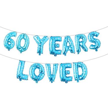 Imagem de 60 Years Loved Balloon Banner, Guirlandas de glitter multicoloridas para artigos de decoração de festa de aniversário de 60 anos/casamento (60 Years LOVED Blue Star)