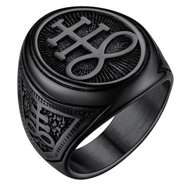 Imagem de FaithHeart Anéis de cruz Satan Leviathan para homens, aço estático, joia de motociclista personalizada, Aço Inoxidável, Sem pedras preciosas