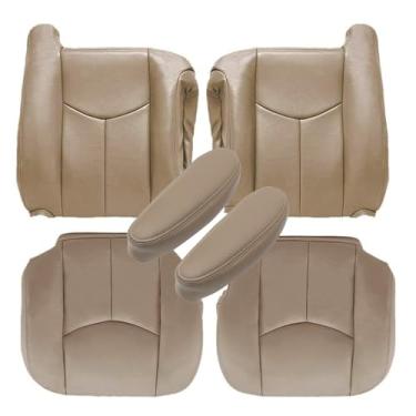 Imagem de SecosAutoparts Capas de assento de couro de substituição da parte inferior e superior do lado do motorista e do passageiro dianteiro marrom compatíveis com Chevy Silverado GMC Sierra 1500 2500 3500 HD