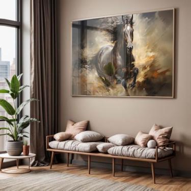 Imagem de Quadro com Moldura e Acrilico Cristal Vidro Sala Quarto Pintura Cavalo Luxo Decorativo Horizontal Grande Hall
