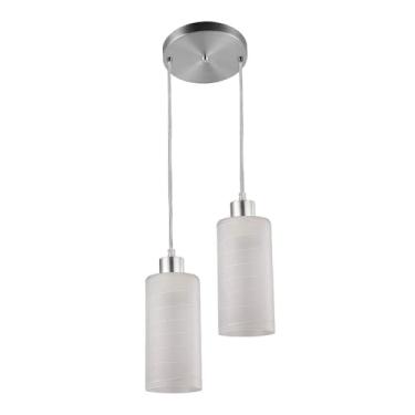 Imagem de PENDENTE VIDRO DUPLO BRANCO C/DETALHE RISCO C/BASE ALUMINIO ESCOVADO BLUMENAU