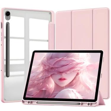 Imagem de Capa para Samsung Galaxy Tab S10 Lite / S10 FE / S9 / S9 FE 10,9-11 Polegadas Capinha Protetora Fina Capa Traseira Transparente com Suporte para Lápis Anti-Impacto Auto Sleep Tampa Magnética - Rosa