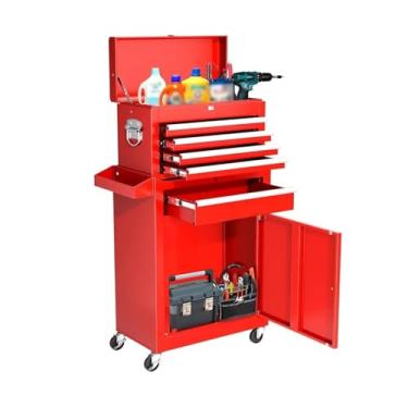 Imagem de Caixa de Ferramentas Baú portátil para ferramentas de rolamento com caixa superior removível e rodas com trava | Armário de ferramentas para serviços pesados ​​com forros de gaveta, para garagem, arma