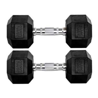 Imagem de Par Halter 10kg + 10kg Dumbbell Sextavado Emborrachado Pegada Cromada Gallant (GDB10F3B-PT)
