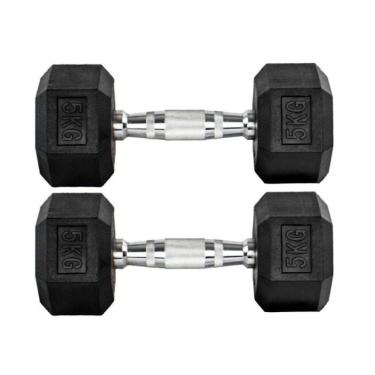 Imagem de Par Halter 5kg + 5kg Dumbbell Sextavado Emborrachado Pegada Cromada Gallant (GDB05F3B-PT)